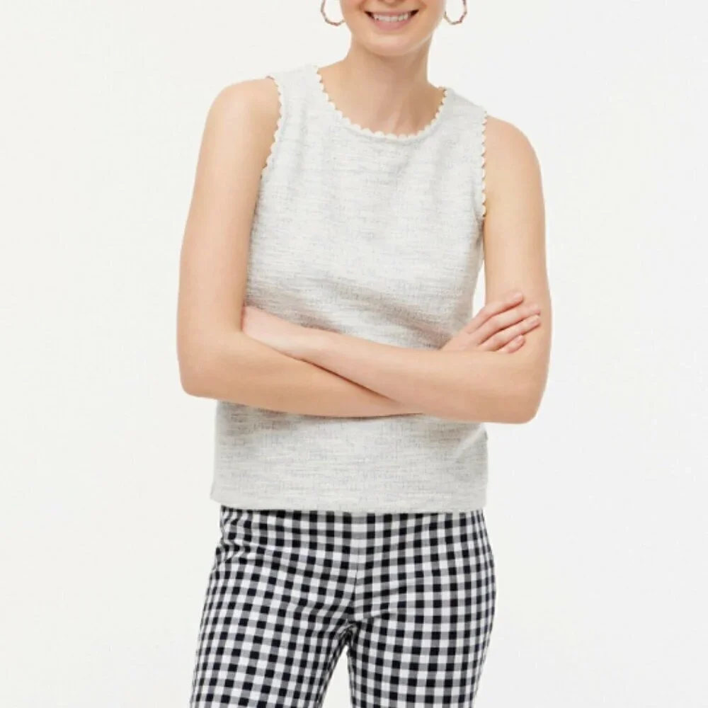 J. Crew Ivory & Blue Textured Scallop Trim Sleeveless Blouse‎ M